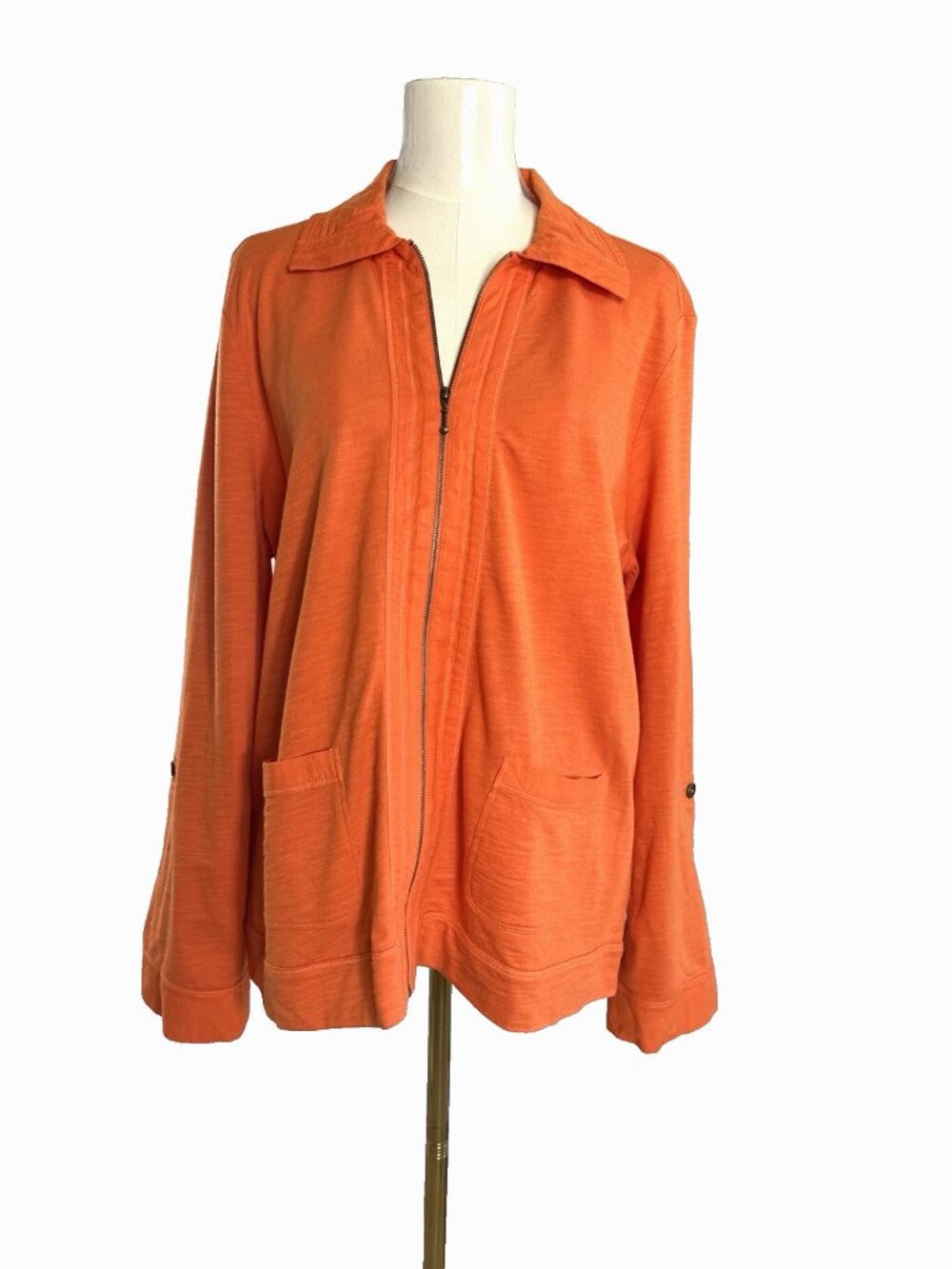 Zenergy by Chico's Jacket Size 2 L 12 Orange Full Zip Lightweight Cotton Modal